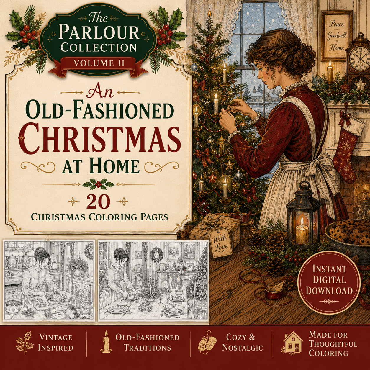 An Old-Fashioned Christmas at Home printable Christmas coloring collection